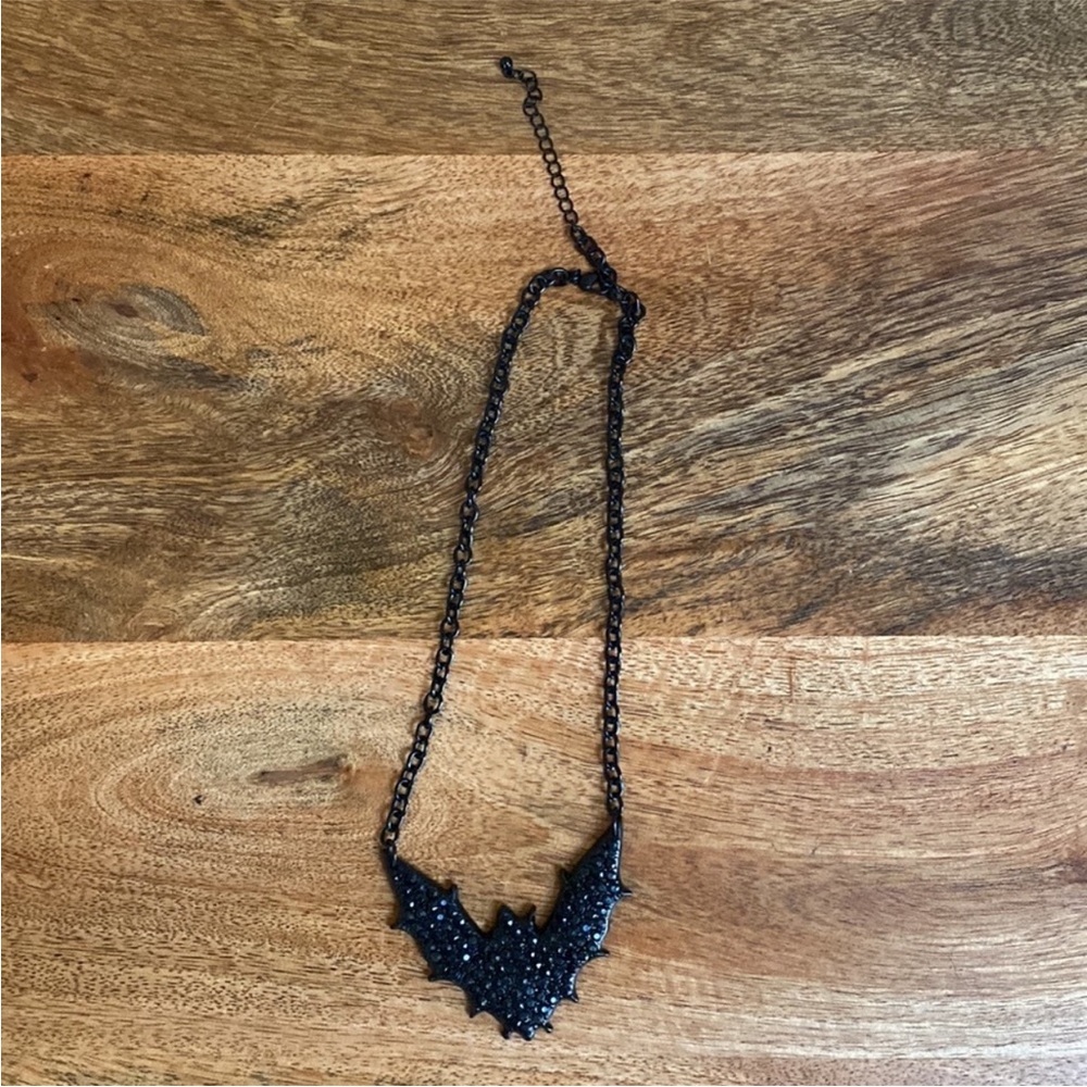 Gothic Black Rhinestone Bat Statement Necklace - image 2